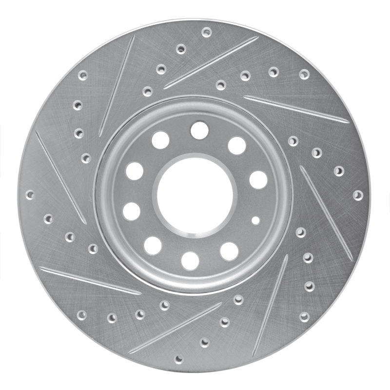 Audi A3 Brake Rotor (1) - Front Right - R1 Concepts - Drilled & Slotted - Silver - `05-`25